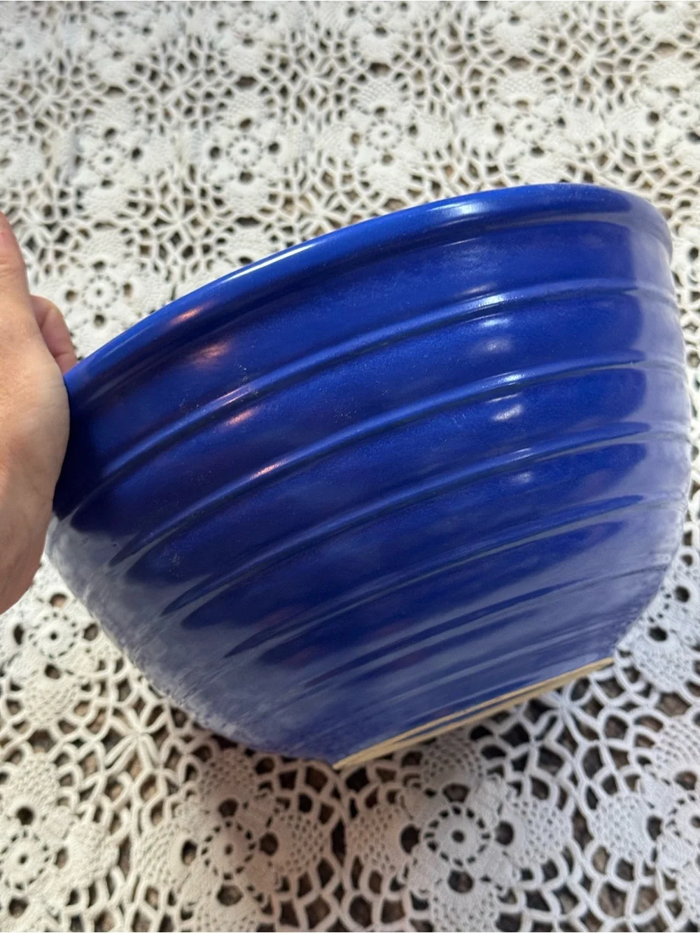 Vintage Blue Ceramic Mixing Bowl - Deep Cobalt Finish